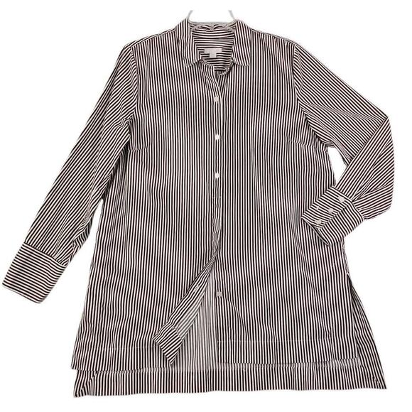 J Jill ~Woman Size M~ Cotton Silk Striped Button Up Popover Long Sleeve Maroon. - Picture 1 of 15